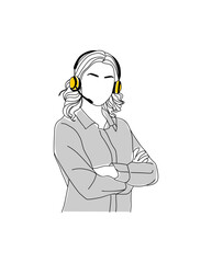 Customer service, call center representative. Hotline operator girl, online virtual assistant, office worker with headset. female character. Modern vector outline illustration isolated.
