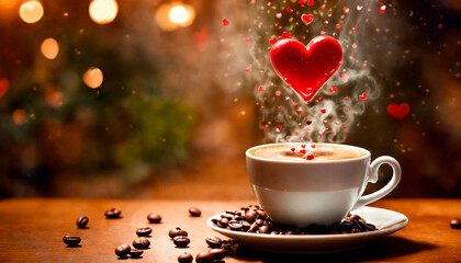 Obraz na płótnie Canvas cup of coffee with a heart on the table. Selective focus.