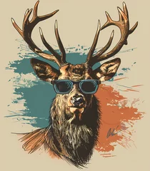 Fototapeten Cerf stylisé cool avec des lunettes de soleil © Valrie