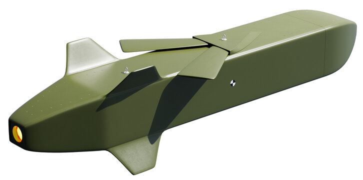 Flying cruise missile on a transparent background