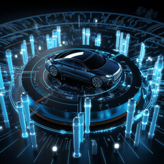 Car on glowing platform 