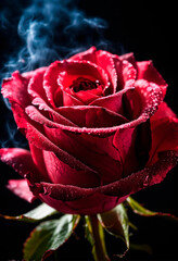 rose in smoke on a black background. Selective focus.