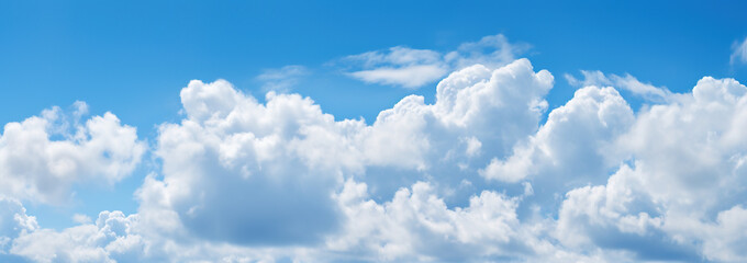 Scenic and Beautiful Bright blue sky with puffy clouds on a clear sunny day