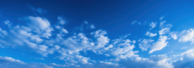 Scenic and Beautiful Bright blue sky with puffy clouds on a clear sunny day