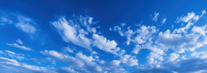 Scenic and Beautiful Bright blue sky with puffy clouds on a clear sunny day