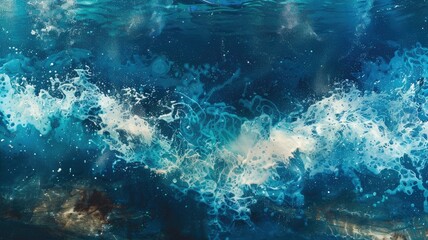 Fototapeta premium Abstract ocean waves in vibrant blue hues - Captivating high-resolution image showcasing the dynamic movement of ocean waves in various shades of blue and white, giving a sense of tranquility and powe