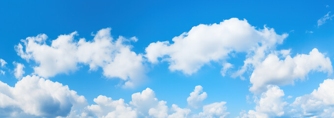 Scenic and Beautiful Bright blue sky with puffy clouds on a clear sunny day