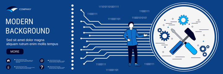 Technology banner vector design template. Tools flat concept