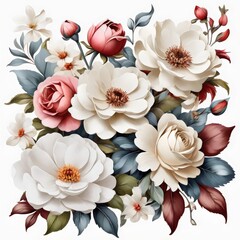 White background painted flowers pngs