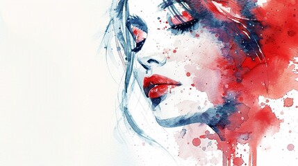 woman portrait .abstract watercolor .fashion background, Illustration of mindful young woman face, close up, backdrop.