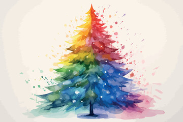 Watercolor Christmas Pine tree on white background