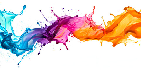 colorful ink splashes Brightly colored paint splashs on a white background