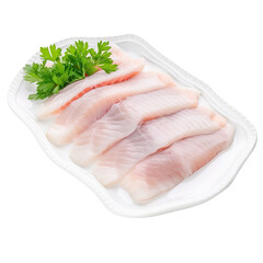 fresh salmon fillet on plate on transparent background, clipping path, png, 