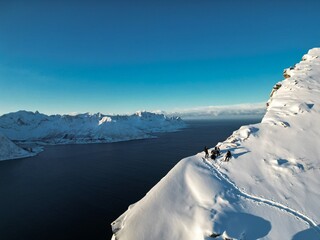 Resting time during the winter hike in Northern Norway - Senja Island.