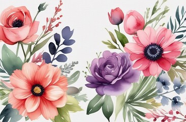 Delicate floral watercolor pattern. Watercolor floral clipart.