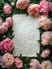 Peony Frame with Text Space on Crinkled Paper