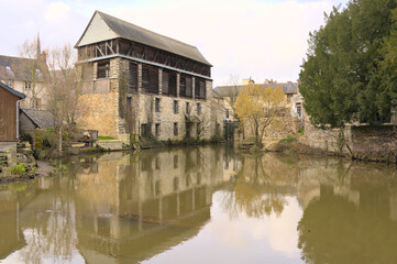 View of an old tabacco dryier building along Vilaine river  in the north of France (Vitre, Brittany, France, Europe)