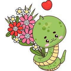 Cute snake with flowers