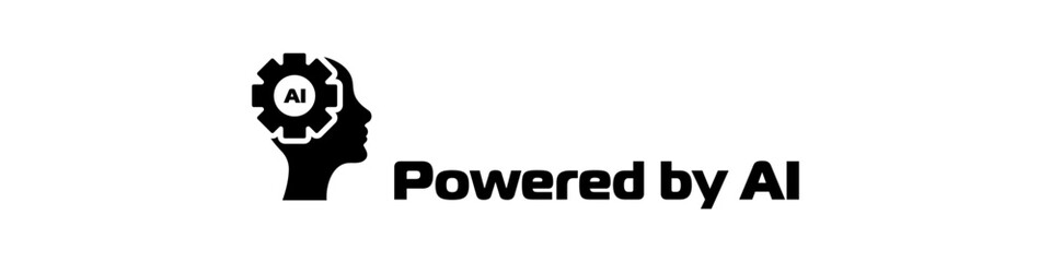 Powered by AI icon. Digital computer. Artificial intelligence generative process. Vector