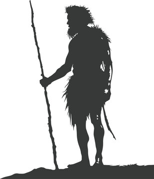 recommend clip art: Silhouette ancient caveman black color only full body