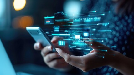 Fototapeta premium Seamless Digital Banking Experience in the Modern World: Financial Technology Innovation and Online Banking Services with Contactless Payments