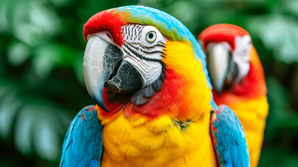 Obraz premium Colorful parrots on tropical nature background