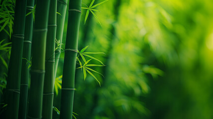 Verdant Serenity: Vibrant Bamboo Forest Flourishing with Tall Stalks and Lush Greenery in Soft Filtered Sunlight