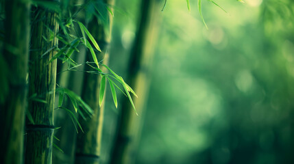 Tranquil Bamboo Forest Bathed in Speckled Sunlight, A Harmony of Green Hues and Natural Zen Serenity