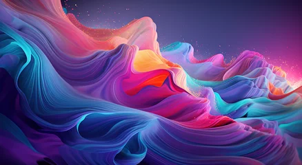 Zelfklevend Fotobehang Abstract colorful nebula waves background landscape, blue, yellow, purple, red rainbow colors © G