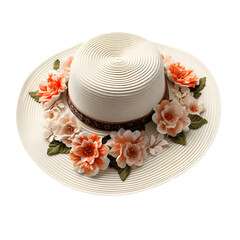 Beautiful straw summer hat with colorful flowers.