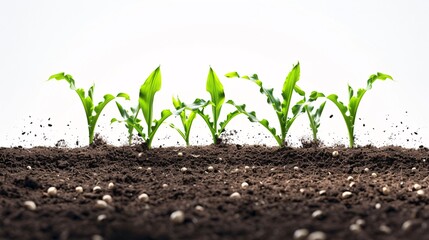 a row of green plants growing in dirt - obrazy, fototapety, plakaty