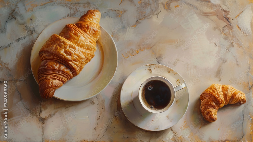 Wall mural Coffee with croissant 