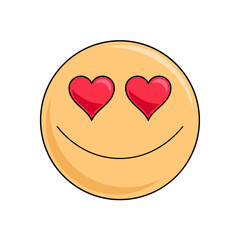 Smiley. Vector illustration of a love emoticon in trendy retro style on a white background. Smiley icon in groovy style.