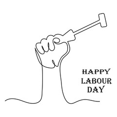 Continuous One line art happy labour day concept outline vector art illustration design.