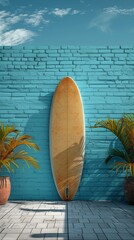 Surfboard on Wall Sky Blue