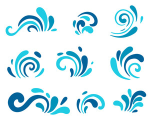 Fototapeta na wymiar Blue Waves Set. Ocean storm round wave. Vector illustration EPS10
