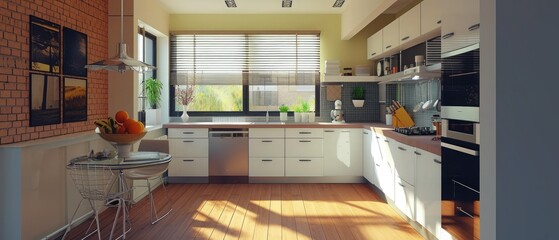 Modern Aesthetic Kitchen Room Interior Design Created with Generative AI