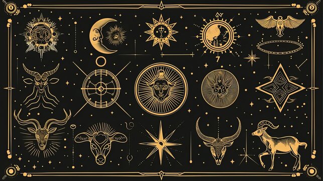 Decorative symbols representing the zodiac signs © poonsak