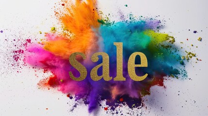 A colorful burst of powder surrounds the word "sale