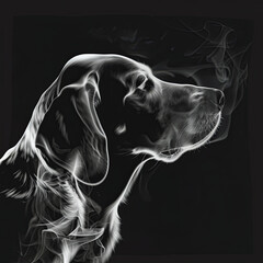Enigmatic x-ray of a dog set against an ethereal background. Great for veterinary clinics, animal hospitals, or illustrating diagnostic procedures