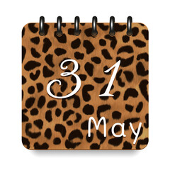 31 May. Leopard print calendar daily icon. White letters. Date day week Sunday, Monday, Tuesday, Wednesday, Thursday, Friday, Saturday.