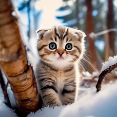 photo of scottish fold kitten in winter 