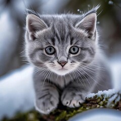 photo of scottish fold kitten in winter 