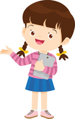 cute kids standing use smartphone and tablet gadget