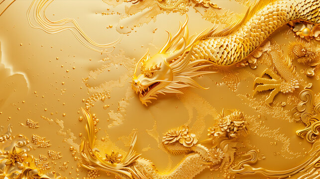 3D Chinese dragon golden paper cutting.