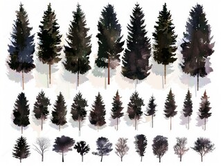 Collection of Tree and Wilderness Silhouettes for Nature Illustration Generative AI