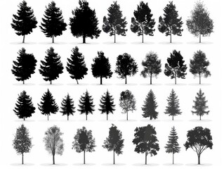 Big Collection of Tree Silhouettes on White Background Generative AI - obrazy, fototapety, plakaty