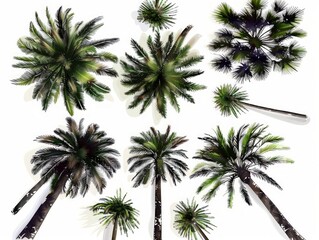 Fototapeta na wymiar Set of Black Palm Trees Silhouette Art on White Background Generative AI