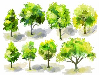 Isolated Tree Set Illustration on White Background Generative AI