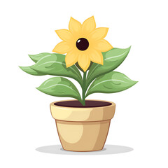PNG Vector cute plant in pot kawaii character white background